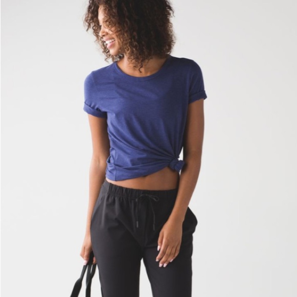 Lululemon Love Tee Short Sleeve Crew Curved Hem Heathered Emperor Blue W3ADQS